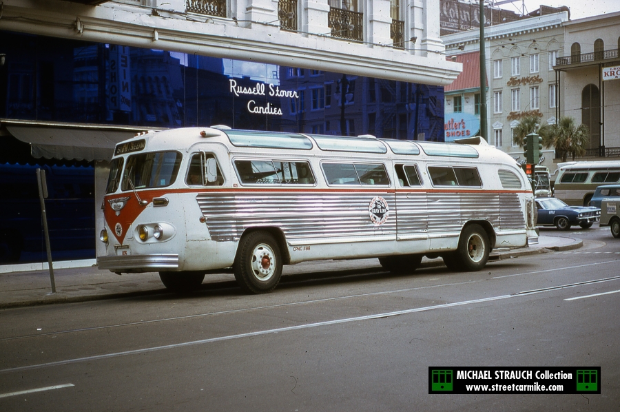 Gray Line Flxible Visicoach 105 parked at St. Charles and Canal Sts. in New...